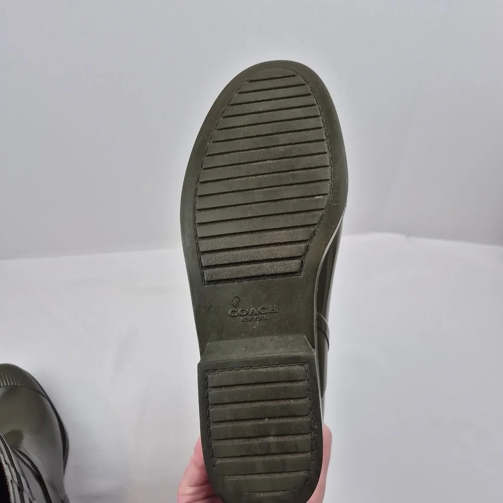 Coach Lester Olive Green Rubber Rain Boots Mid Calf Buckle EU 40 US 9